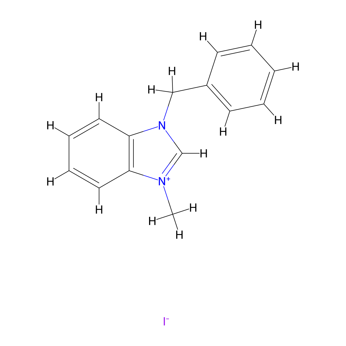 3-benzyl-1-methyl-1H-1,3-benzodiazol-3-ium iodide molecular structure, CAS 56463-13-9
