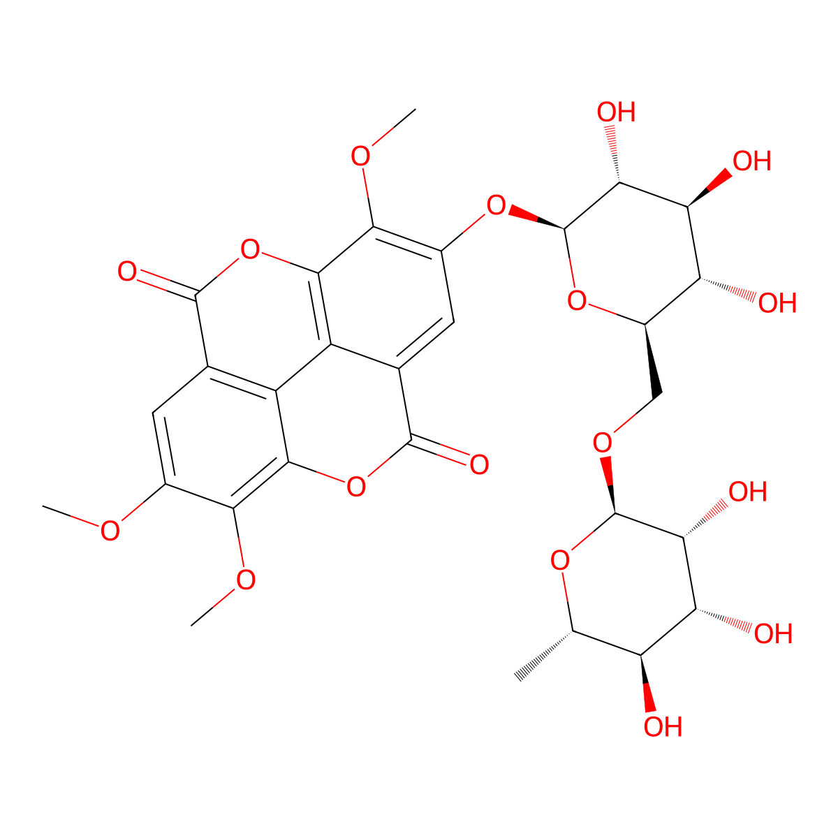 3,7,8-Tri-O-methylellagic acid 2-O-rutinoside molecular structure, CAS 56470-18-9