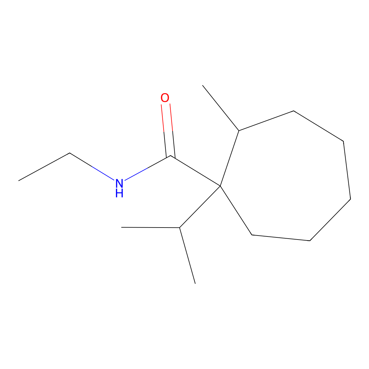 N-Ethyl-1-isopropyl-2-methylcycloheptanecarboxamide molecular structure, CAS 56471-46-6