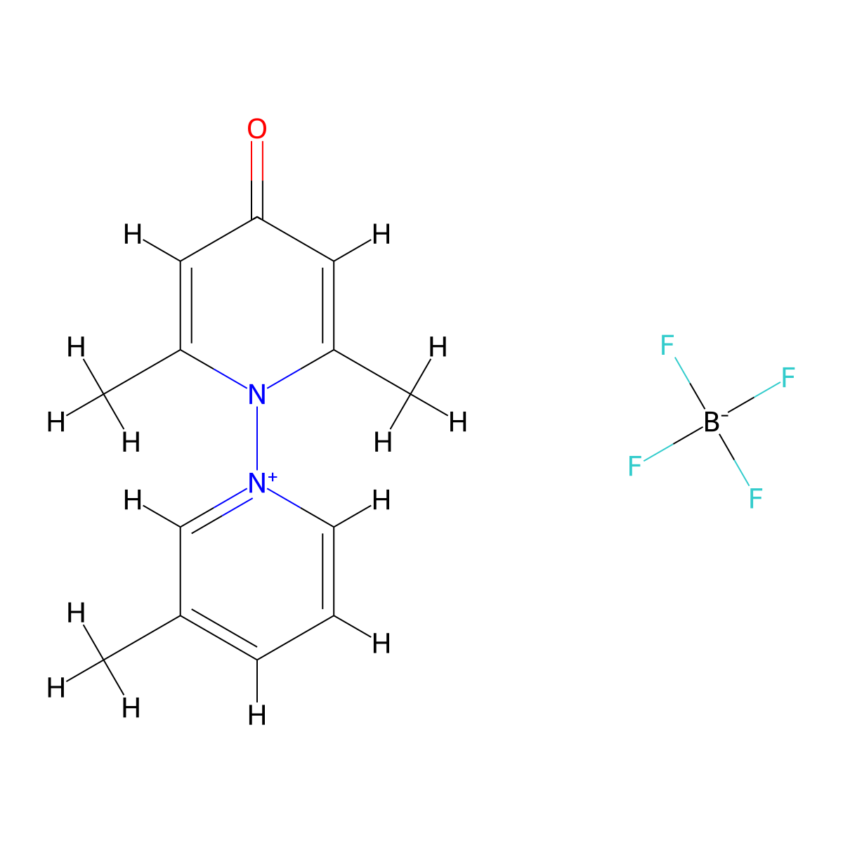 1-(2,6-Dimethyl-4-oxo-1(4H)-pyridinyl)-3-methylpyridinium tetrafluoroborate molecular structure, CAS 56474-28-3