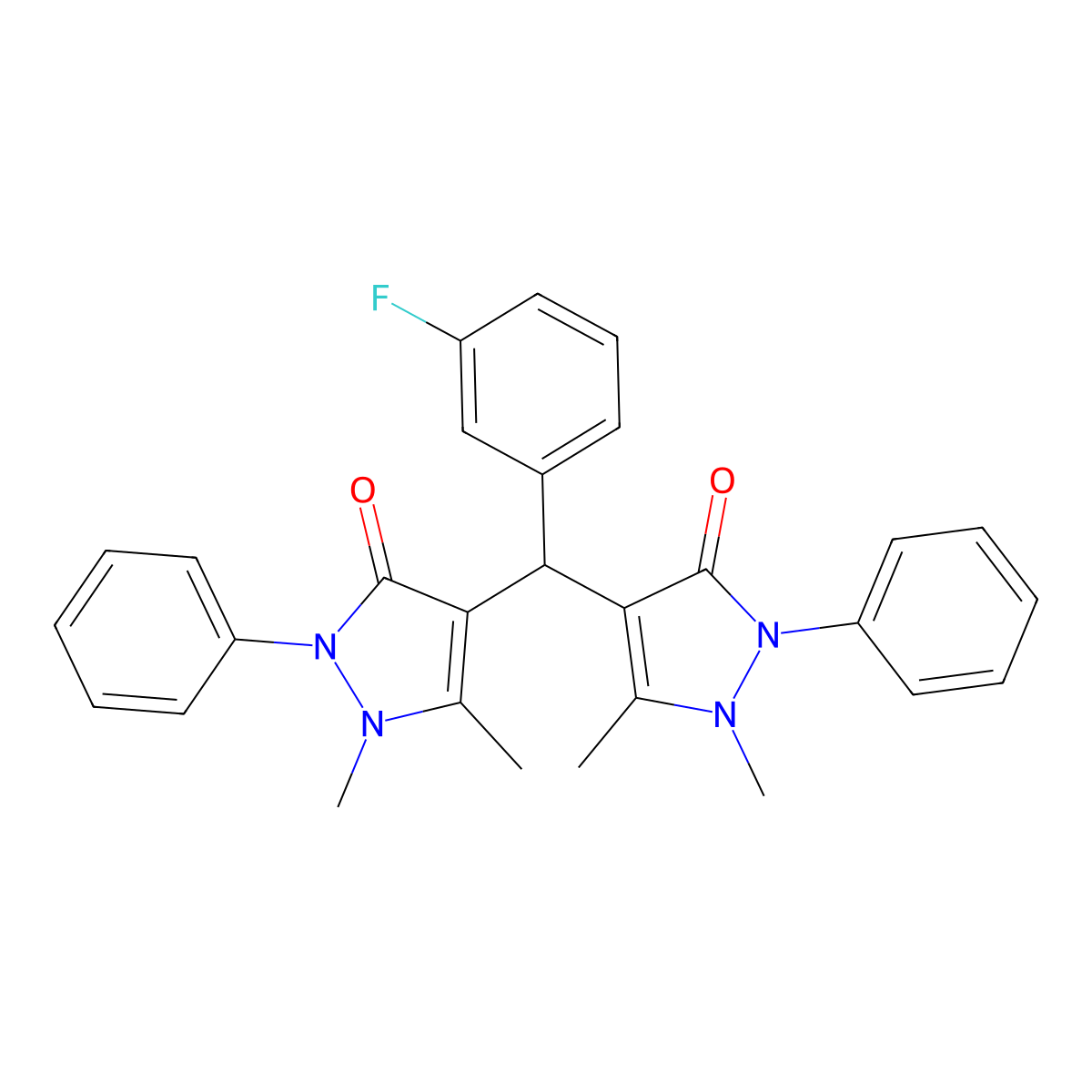 4-[(1,5-Dimethyl-3-oxo-2-phenylpyrazol-4-yl)-(3-fluorophenyl)methyl]-1,5-dimethyl-2-phenylpyrazol-3-one molecular structure, CAS 56479-70-0