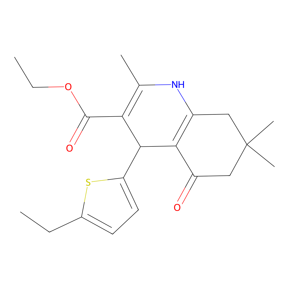 Ethyl 4-(5-ethylthiophen-2-yl)-2,7,7-trimethyl-5-oxo-1,4,6,8-tetrahydroquinoline-3-carboxylate molecular structure, CAS 5648-69-1