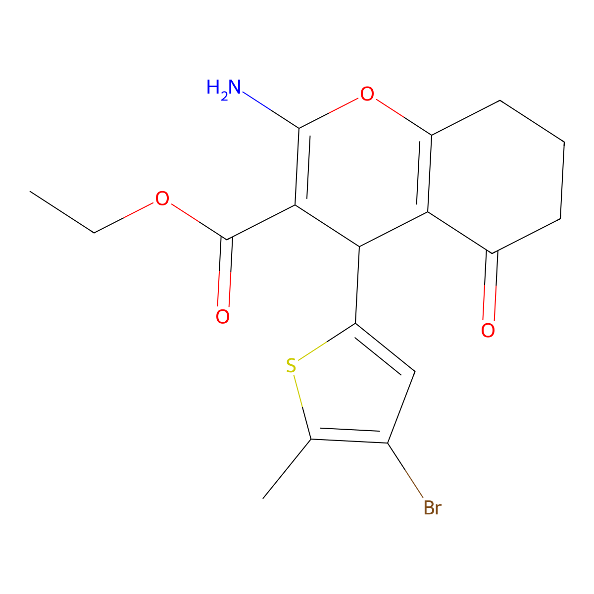 Ethyl 2-amino-4-(4-bromo-5-methyl-2-thienyl)-5-oxo-5,6,7,8-tetrahydro-4H-chromene-3-carboxylate molecular structure, CAS 5649-70-7