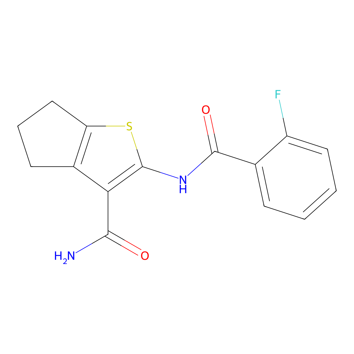 2-[(2-Fluorobenzoyl)amino]-5,6-dihydro-4h-cyclopenta[b]thiophene-3-carboxamide molecular structure, CAS 5650-00-0