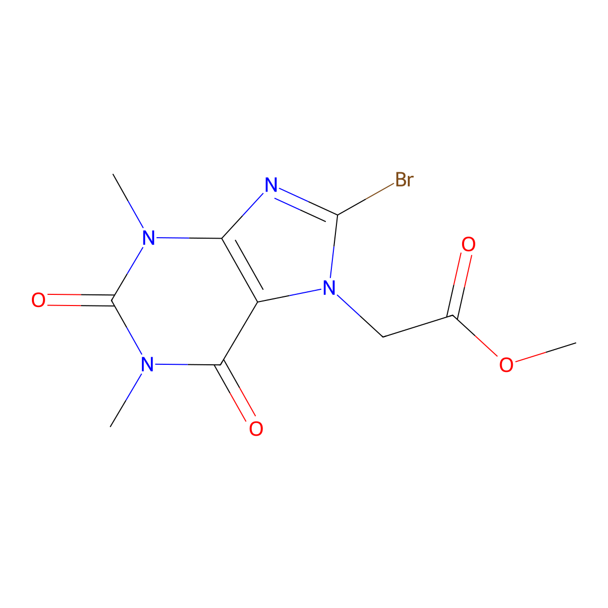 methyl (8-bromo-1,3-dimethyl-2,6-dioxo-1,2,3,6-tetrahydro-7H-purin-7-yl)acetate molecular structure, CAS 56504-70-2