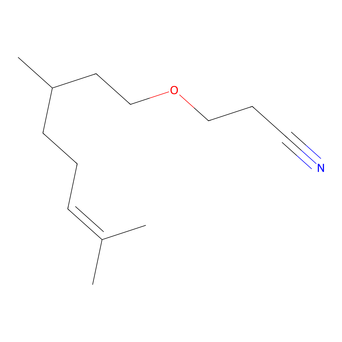 3-((3,7-Dimethyl-6-octenyl)oxy)propiononitrile molecular structure, CAS 56505-01-2
