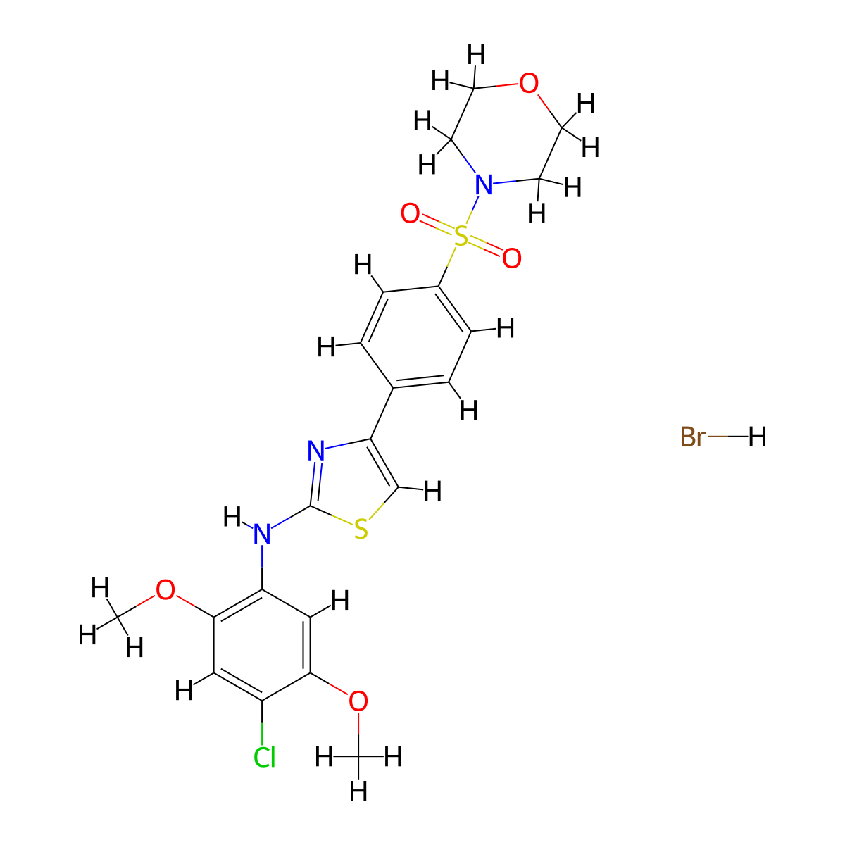 N-(4-chloro-2,5-dimethoxyphenyl)-4-(4-morpholin-4-ylsulfonylphenyl)-1,3-thiazol-2-amine;hydrobromide molecular structure, CAS 5651-70-7