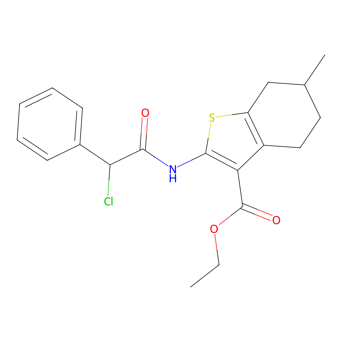 Ethyl 2-(2-chloro-2-phenylacetamido)-6-methyl-4,5,6,7-tetrahydro-1-benzothiophene-3-carboxylate molecular structure, CAS 565165-66-4