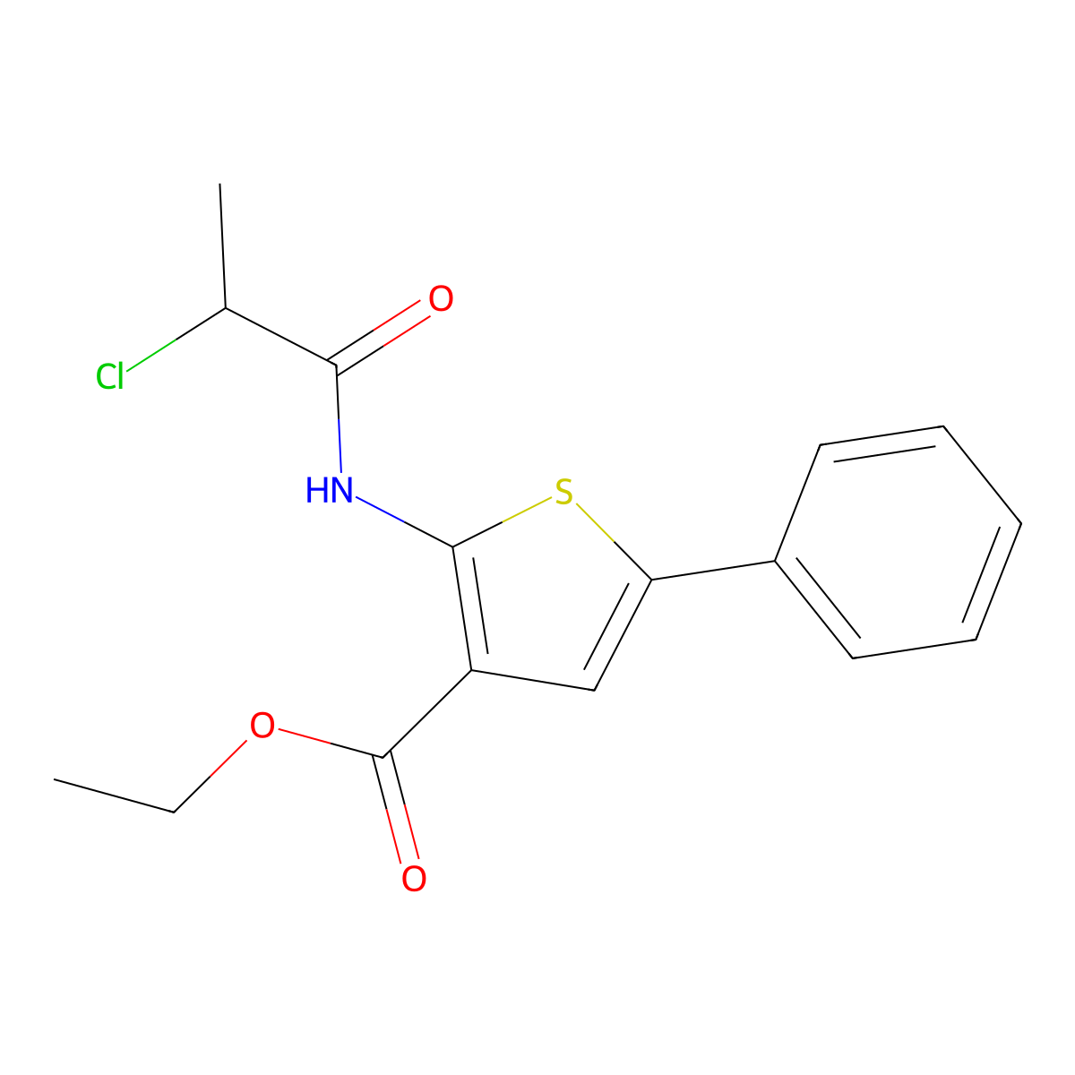 Ethyl 2-(2-chloropropanamido)-5-phenylthiophene-3-carboxylate molecular structure, CAS 565165-67-5