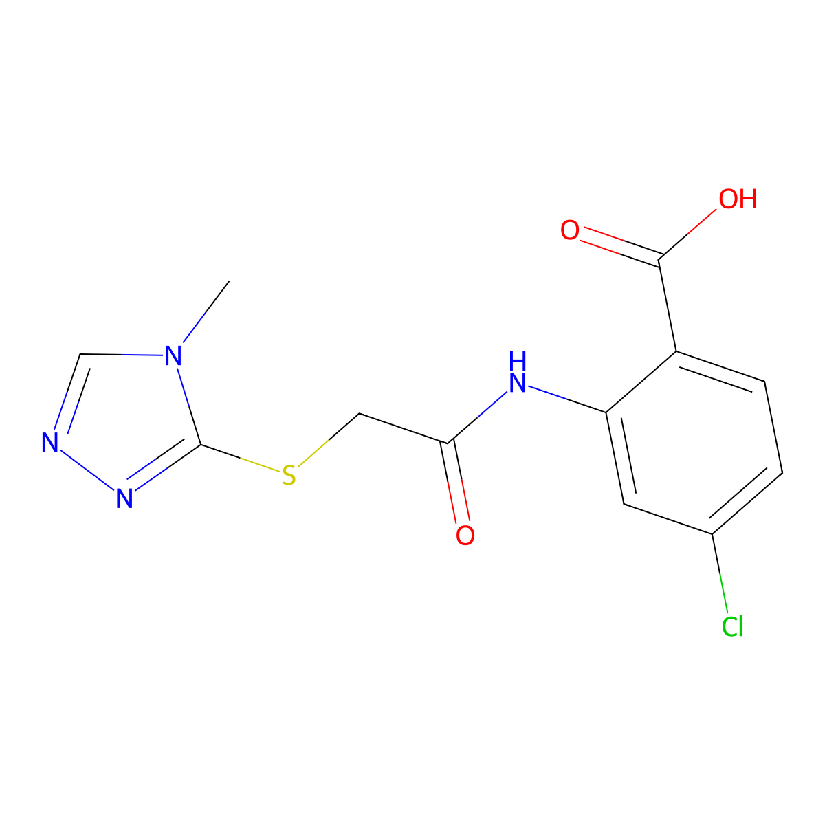 4-chloro-2-{2-[(4-methyl-4H-1,2,4-triazol-3-yl)sulfanyl]acetamido}benzoic acid molecular structure, CAS 565166-34-9