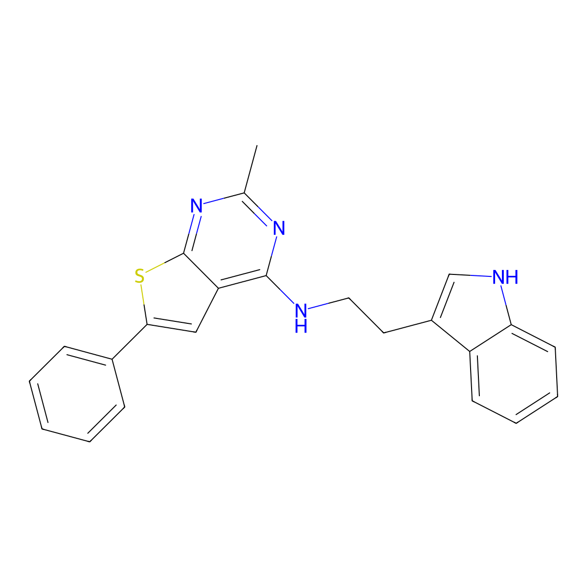 N-[2-(1H-indol-3-yl)ethyl]-2-methyl-6-phenylthieno[2,3-d]pyrimidin-4-amine molecular structure, CAS 565166-55-4