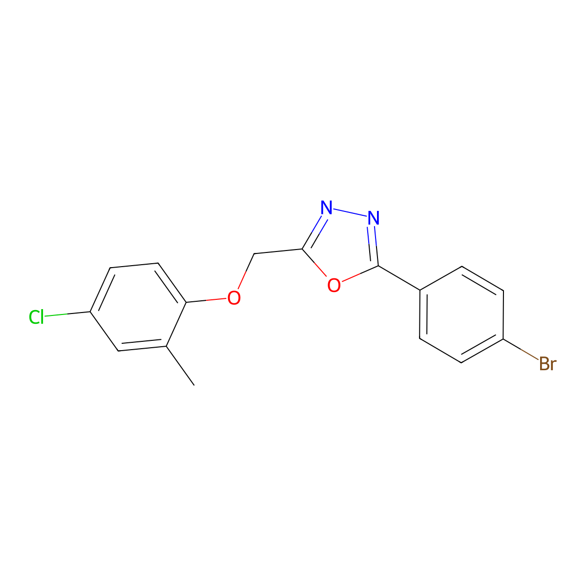 2-(4-Bromophenyl)-5-[(4-chloro-2-methylphenoxy)methyl]-1,3,4-oxadiazole molecular structure, CAS 565166-79-2