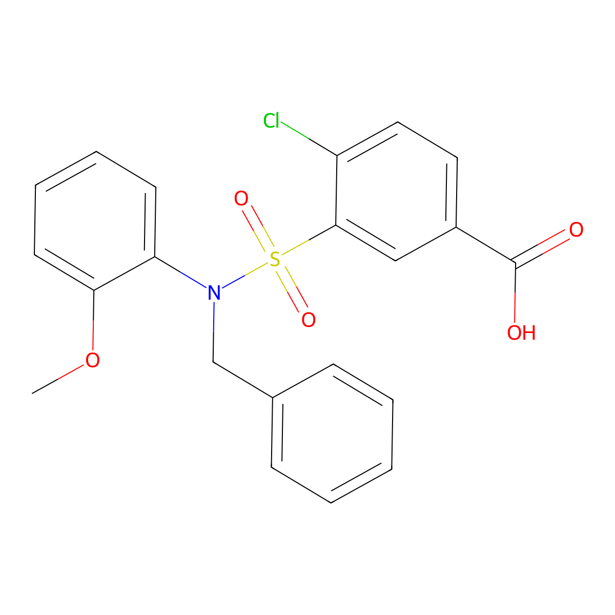 3-[Benzyl(2-methoxyphenyl)sulfamoyl]-4-chlorobenzoic acid molecular structure, CAS 565166-97-4
