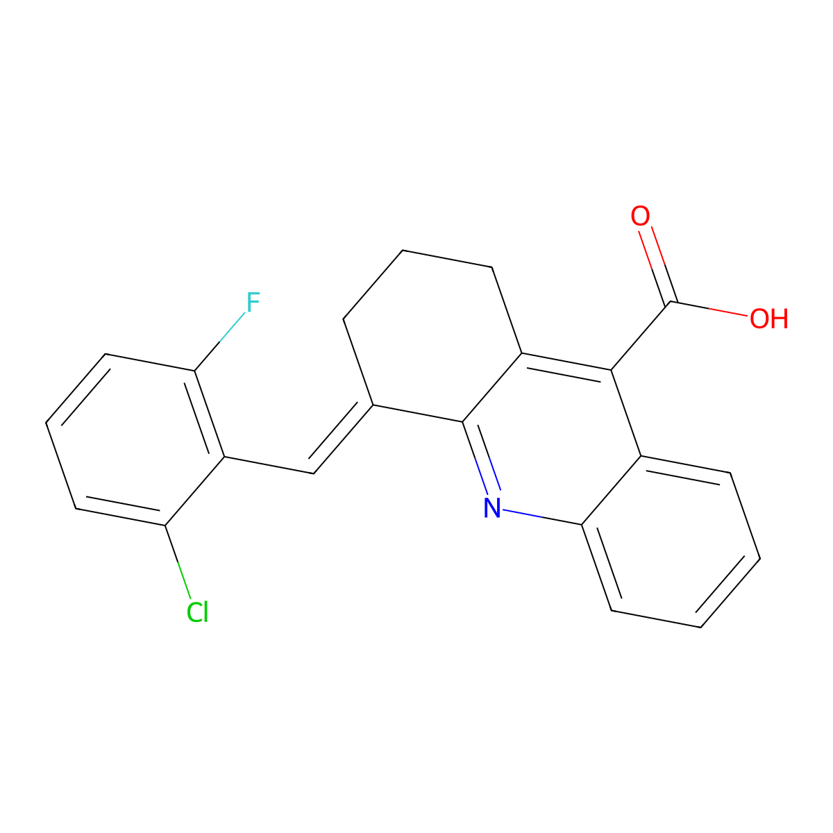 4-[(2-Chloro-6-fluorophenyl)methylidene]-1,2,3,4-tetrahydroacridine-9-carboxylic acid molecular structure, CAS 565167-98-8