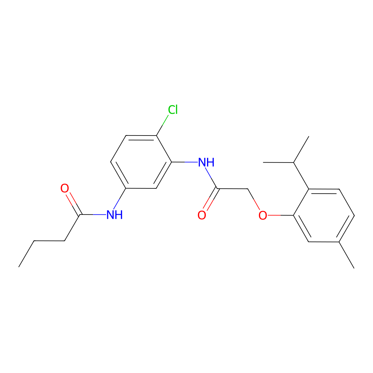 N-(4-chloro-3-{[(2-isopropyl-5-methylphenoxy)acetyl]amino}phenyl)butanamide molecular structure, CAS 565168-57-2
