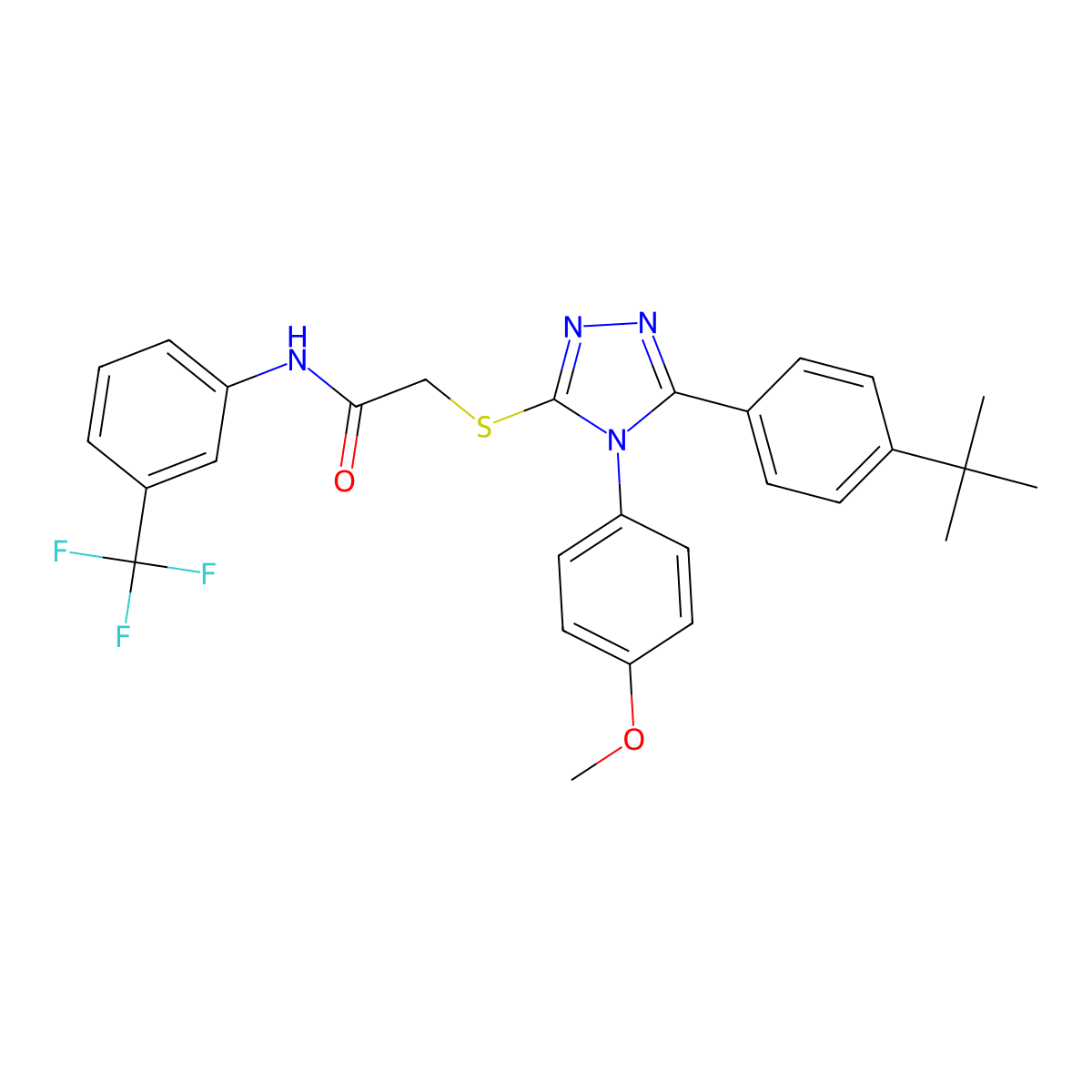 2-{[5-(4-tert-butylphenyl)-4-(4-methoxyphenyl)-4H-1,2,4-triazol-3-yl]sulfanyl}-N-[3-(trifluoromethyl)phenyl]acetamide molecular structure, CAS 565168-68-5