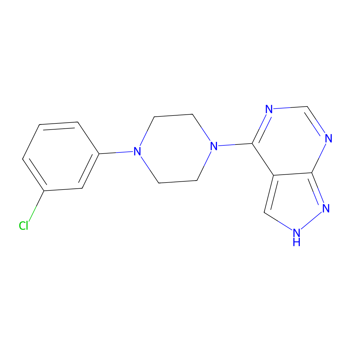 4-[4-(3-chlorophenyl)piperazin-1-yl]-1H-pyrazolo[3,4-d]pyrimidine molecular structure, CAS 565169-26-8
