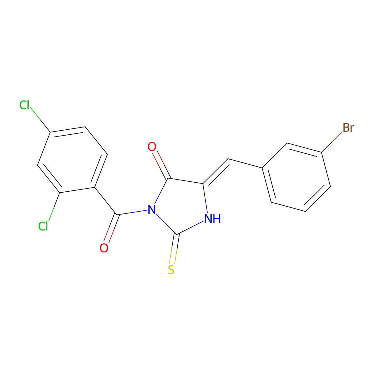 5-[(3-Bromophenyl)methylidene]-3-(2,4-dichlorobenzoyl)-2-sulfanylideneimidazolidin-4-one molecular structure, CAS 565170-80-1