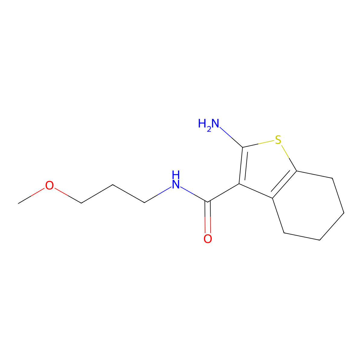 2-amino-N-(3-methoxypropyl)-4,5,6,7-tetrahydro-1-benzothiophene-3-carboxamide molecular structure, CAS 565171-08-6