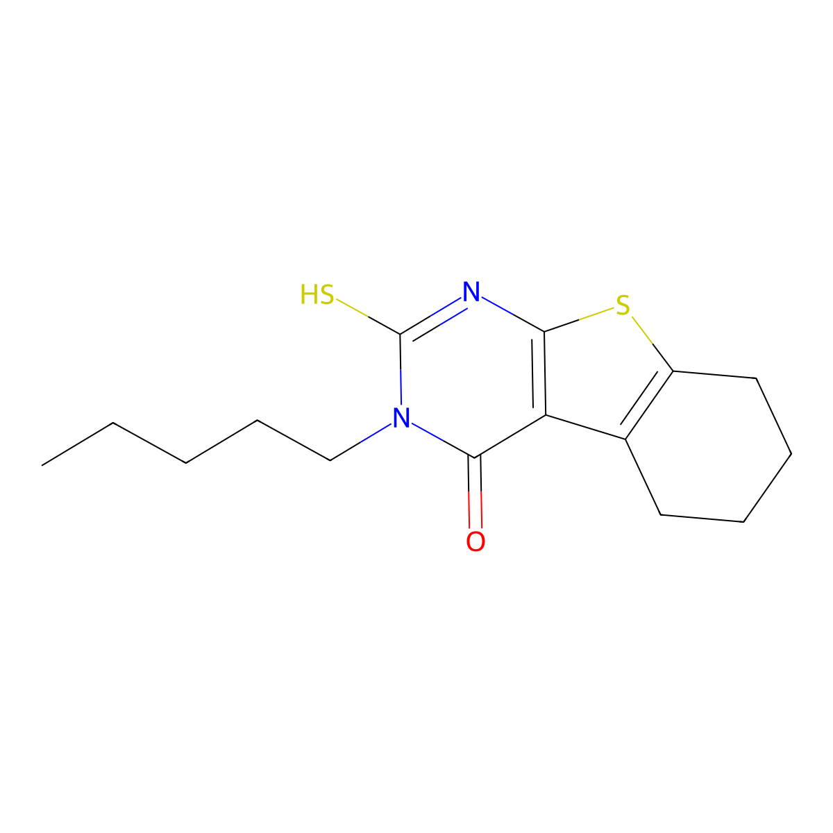 2-mercapto-3-pentyl-5,6,7,8-tetrahydro[1]benzothieno[2,3-d]pyrimidin-4(3H)-one molecular structure, CAS 565171-27-9