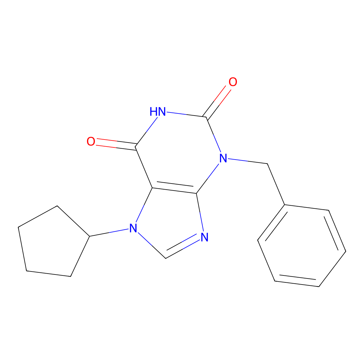 3-benzyl-7-cyclopentyl-2,3,6,7-tetrahydro-1H-purine-2,6-dione molecular structure, CAS 565172-46-5