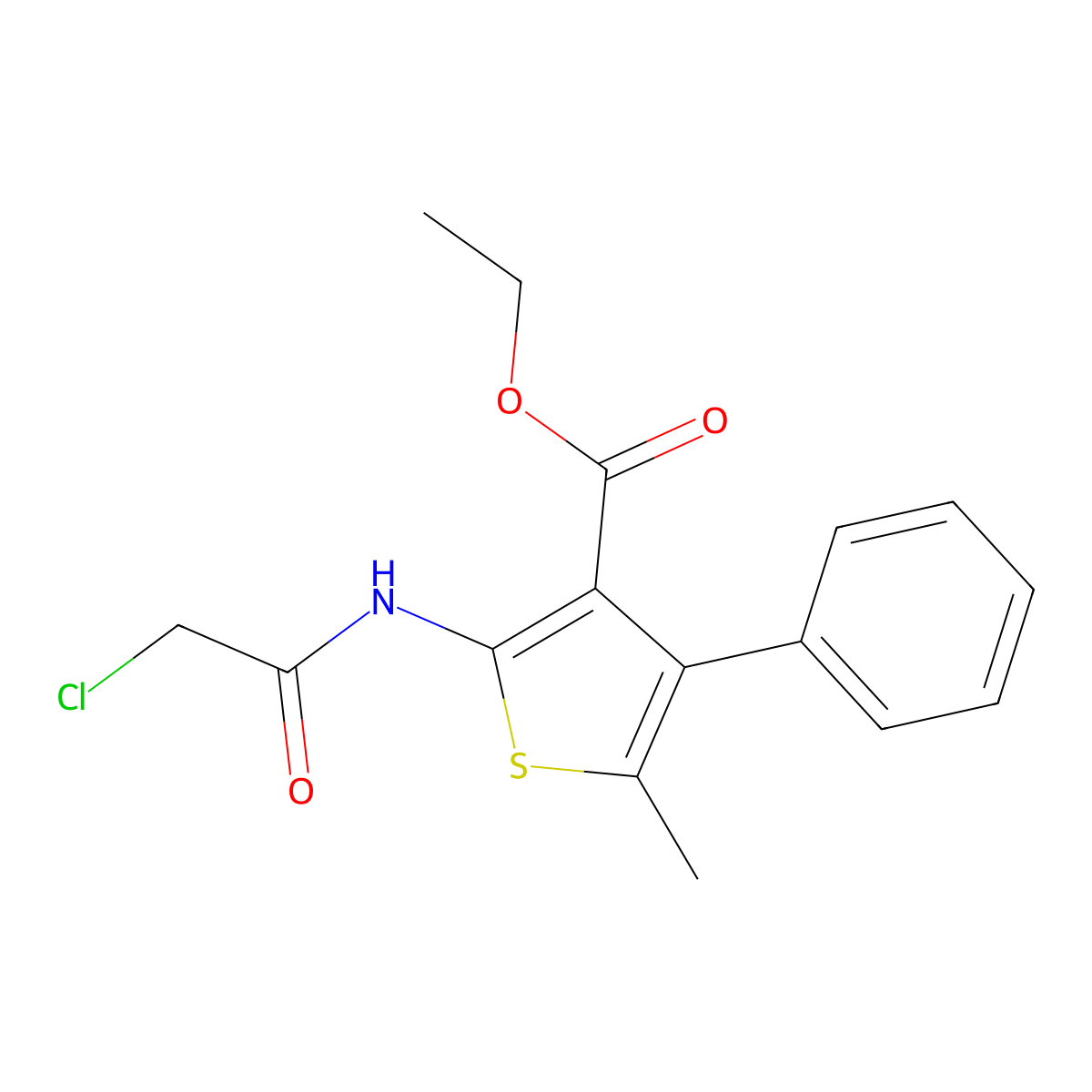Ethyl 2-(2-chloroacetamido)-5-methyl-4-phenylthiophene-3-carboxylate molecular structure, CAS 565179-42-2