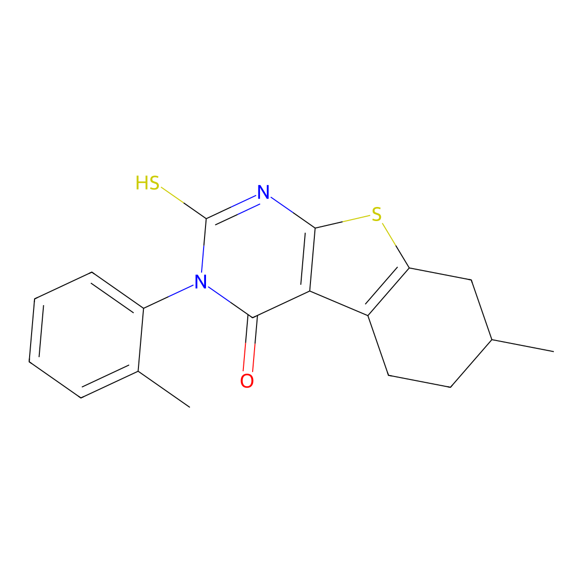 2-Mercapto-7-methyl-3-o-tolyl-5,6,7,8-tetrahydro-3H-benzo[4,5]thieno[2,3-d]pyrimidin-4-one molecular structure, CAS 565179-63-7