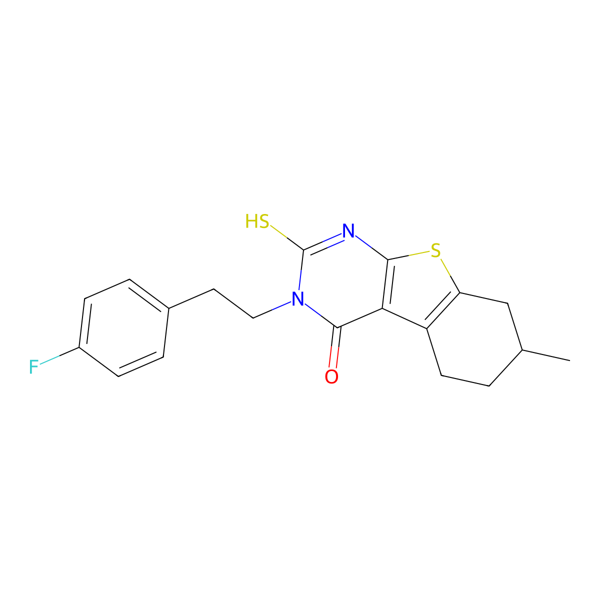 3-[2-(4-Fluoro-phenyl)-ethyl]-2-mercapto-7-methyl-5,6,7,8-tetrahydro-3H-benzo[4,5]thieno[2,3-d]pyrimidin-4-one molecular structure, CAS 565179-71-7