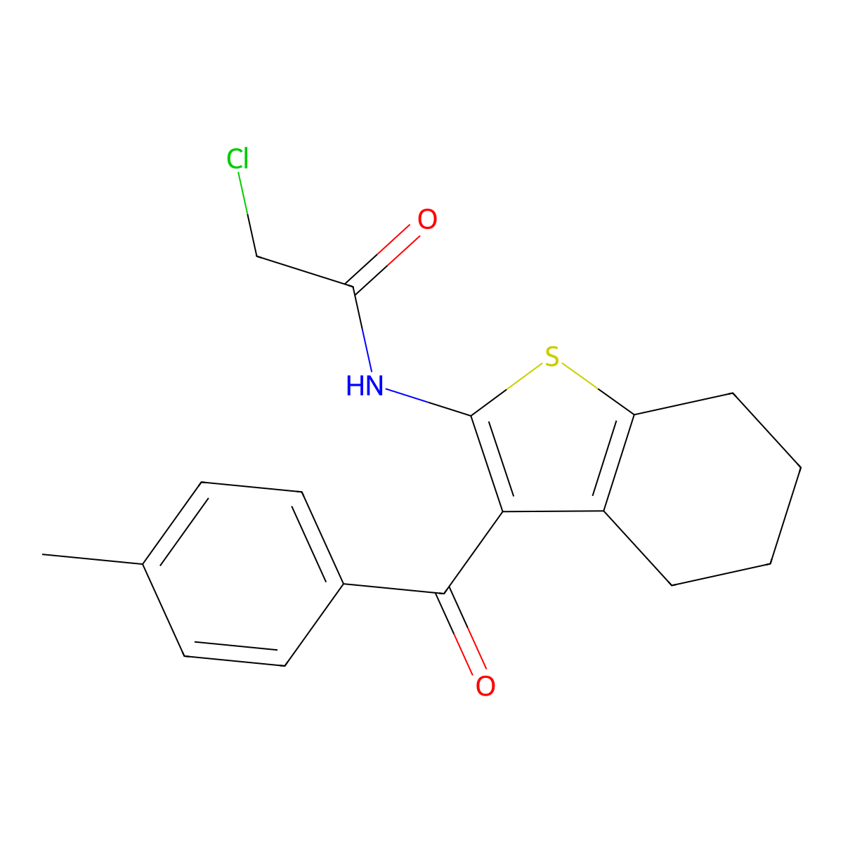 2-chloro-N-[3-(4-methylbenzoyl)-4,5,6,7-tetrahydro-1-benzothiophen-2-yl]acetamide molecular structure, CAS 565180-45-2