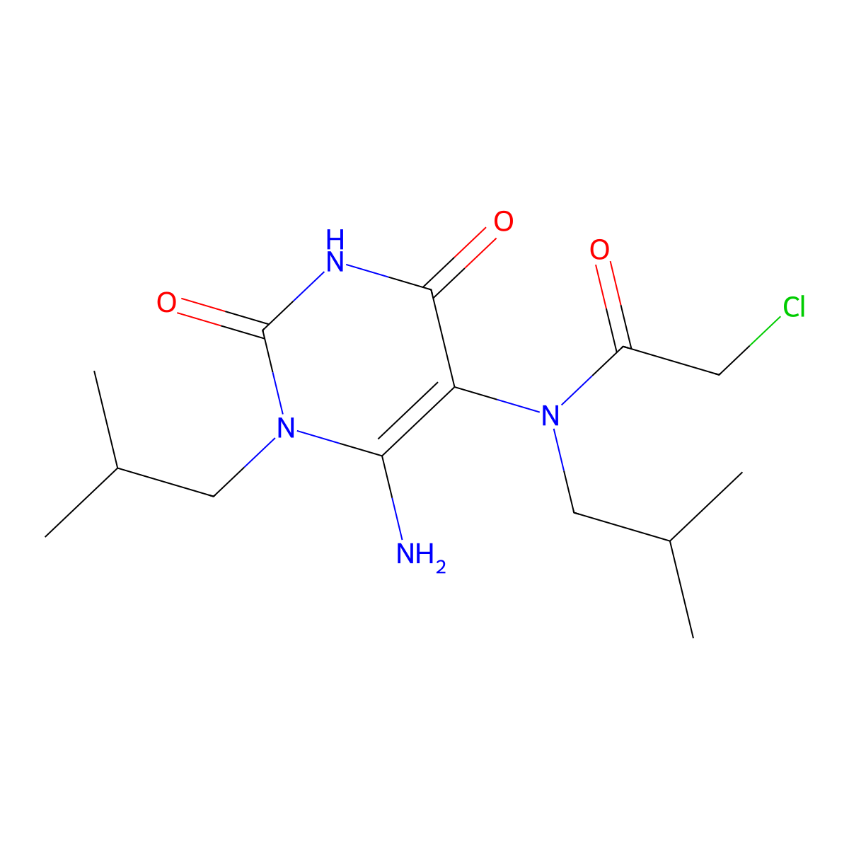 N-[6-amino-1-(2-methylpropyl)-2,4-dioxo-1,2,3,4-tetrahydropyrimidin-5-yl]-2-chloro-N-(2-methylpropyl)acetamide molecular structure, CAS 565180-48-5