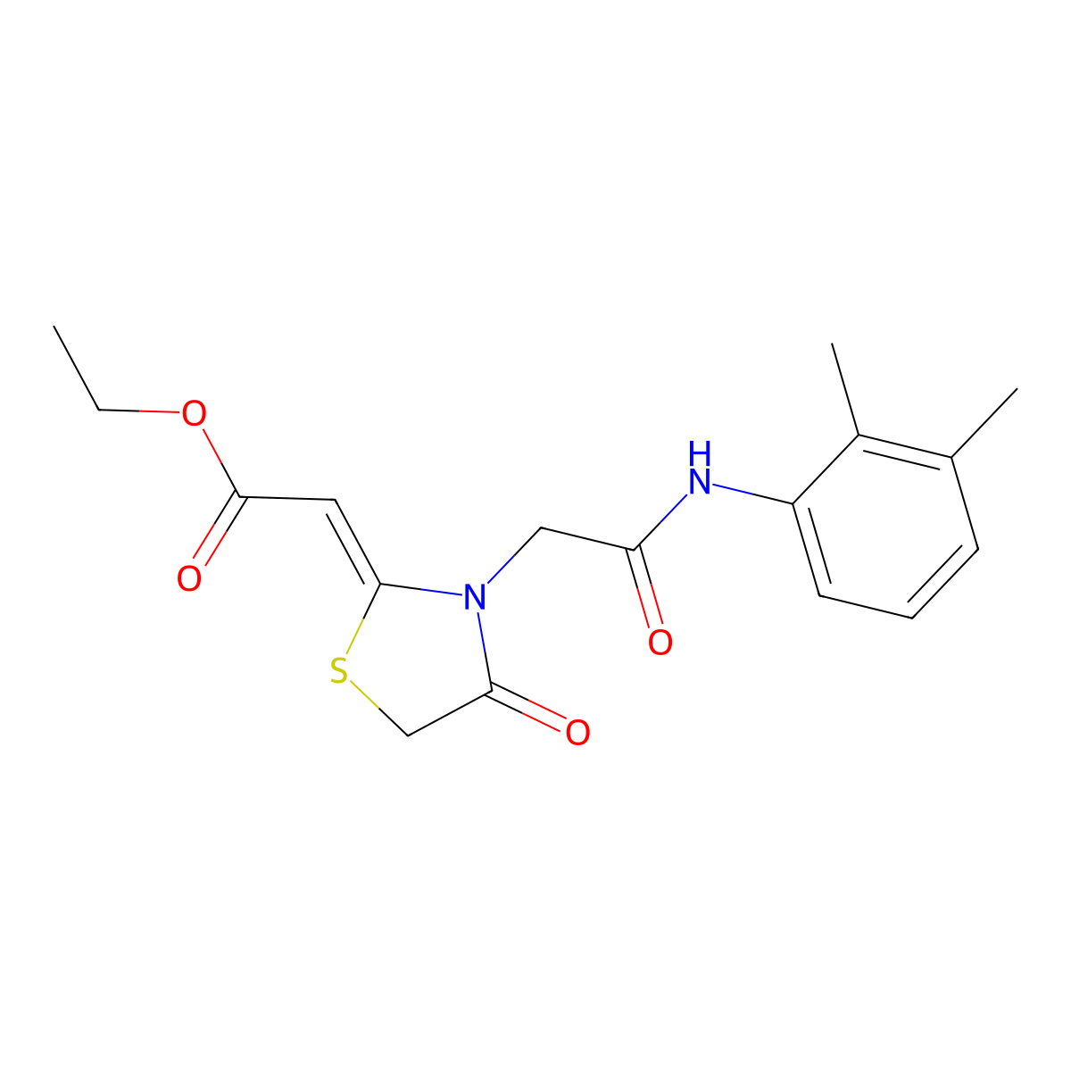 Ethyl 2-(3-{[(2,3-dimethylphenyl)carbamoyl]methyl}-4-oxo-1,3-thiazolidin-2-ylidene)acetate molecular structure, CAS 565180-52-1