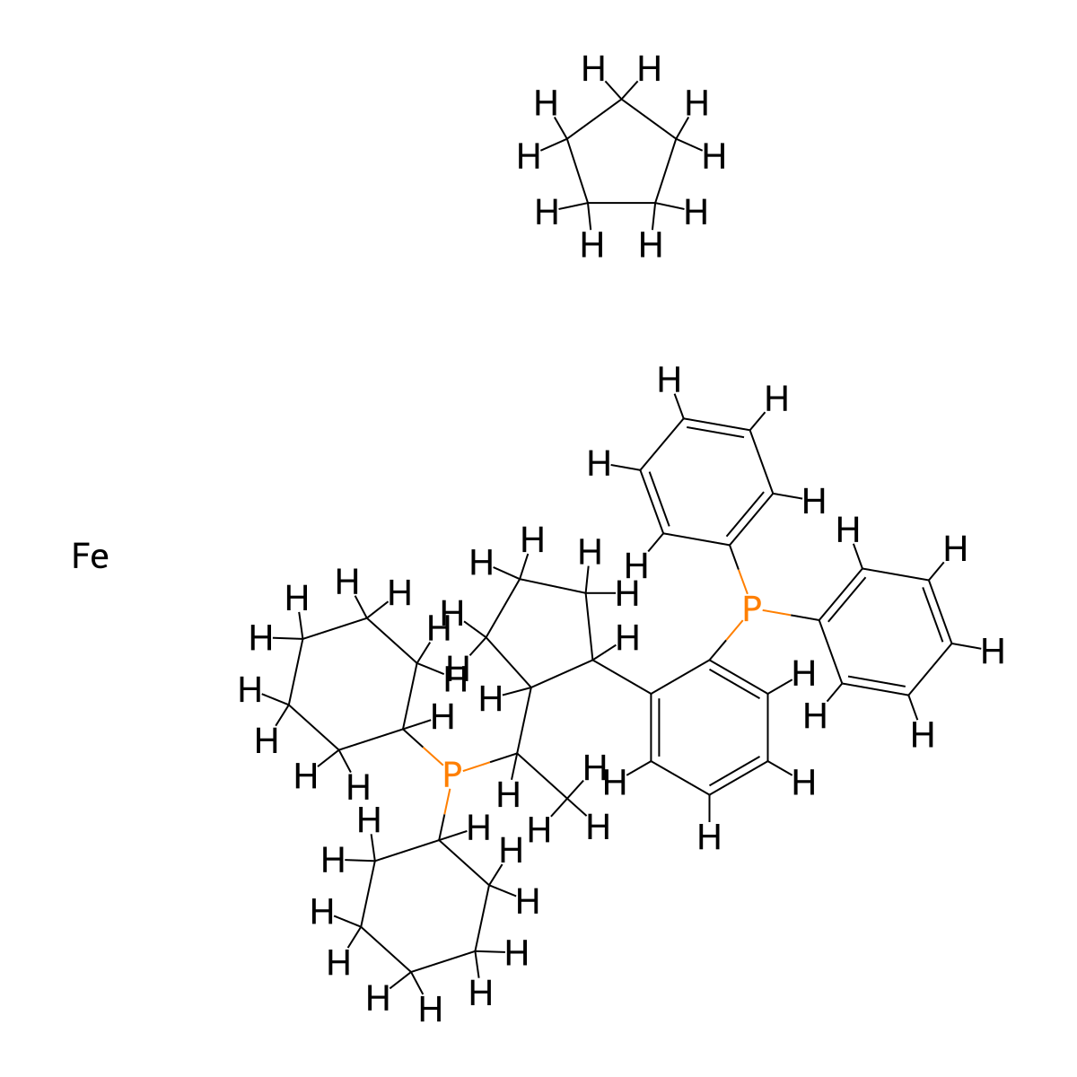 (1S)-1-[(1R)-1-(Dicyclohexylphosphino)ethyl]-2-[2-(diphenylphosphino)phenyl]ferrocene molecular structure, CAS 565184-29-4