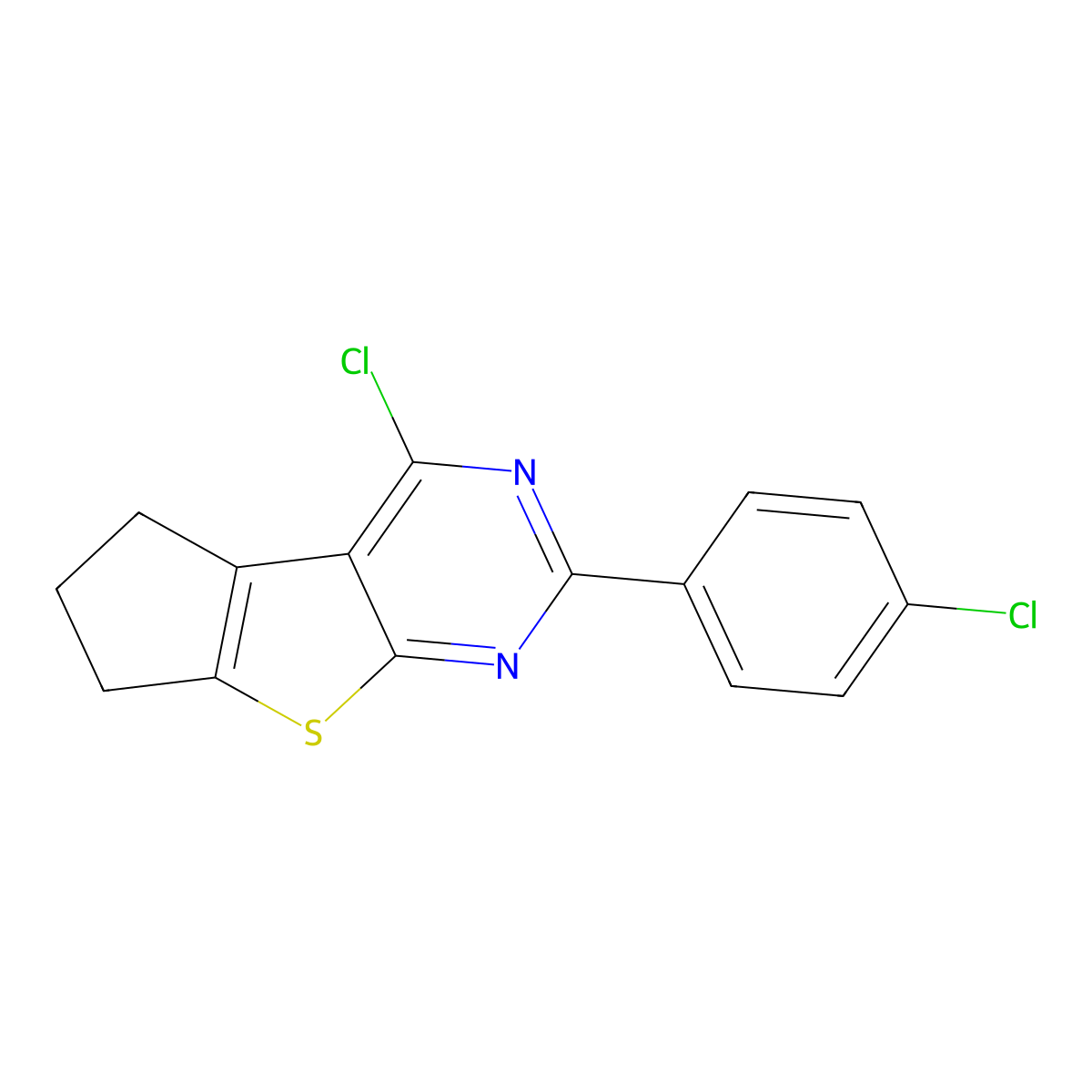 12-Chloro-10-(4-chlorophenyl)-7-thia-9,11-diazatricyclo[6.4.0.0,2,6]dodeca-1(12),2(6),8,10-tetraene molecular structure, CAS 565192-20-3