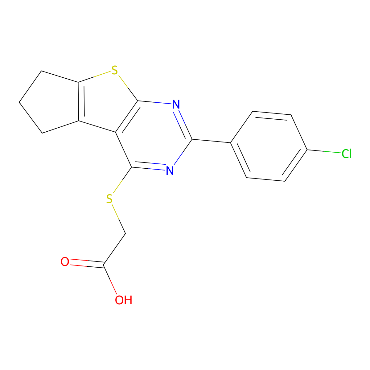 2-{[10-(4-Chlorophenyl)-7-thia-9,11-diazatricyclo[6.4.0.0,2,6]dodeca-1(12),2(6),8,10-tetraen-12-yl]sulfanyl}acetic acid molecular structure, CAS 565192-24-7