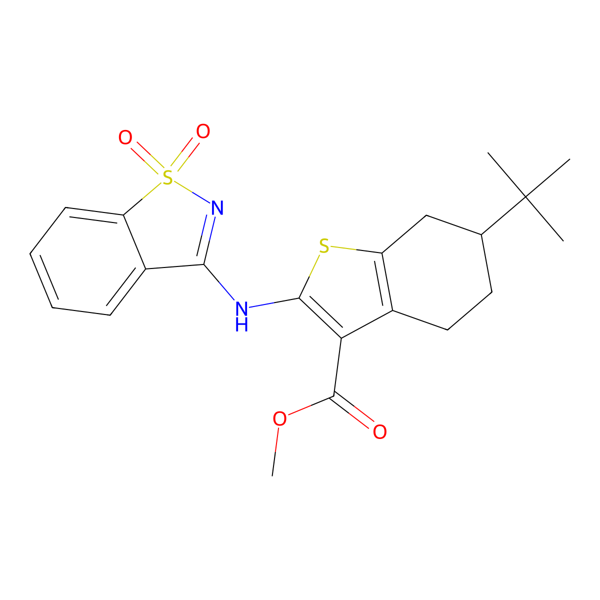 Methyl 6-tert-butyl-2-[(1,1-dioxido-1,2-benzothiazol-3-yl)amino]-4,5,6,7-tetrahydro-1-benzothiophene-3-carboxylate molecular structure, CAS 565192-75-8