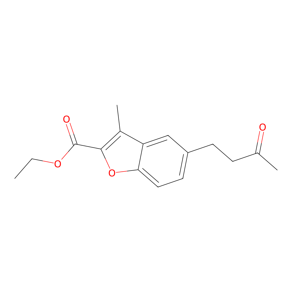 Ethyl 3-methyl-5-(3-oxobutyl)-1-benzofuran-2-carboxylate molecular structure, CAS 565192-81-6
