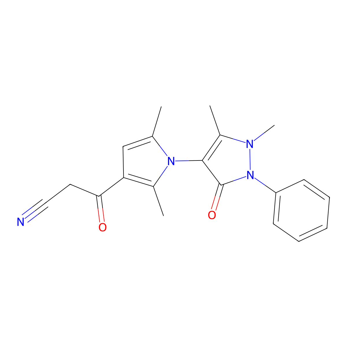3-[1-(1,5-Dimethyl-3-oxo-2-phenyl-2,3-dihydro-1H-pyrazol-4-yl)-2,5-dimethyl-1H-pyrrol-3-yl]-3-oxo-propionitrile molecular structure, CAS 565193-58-0