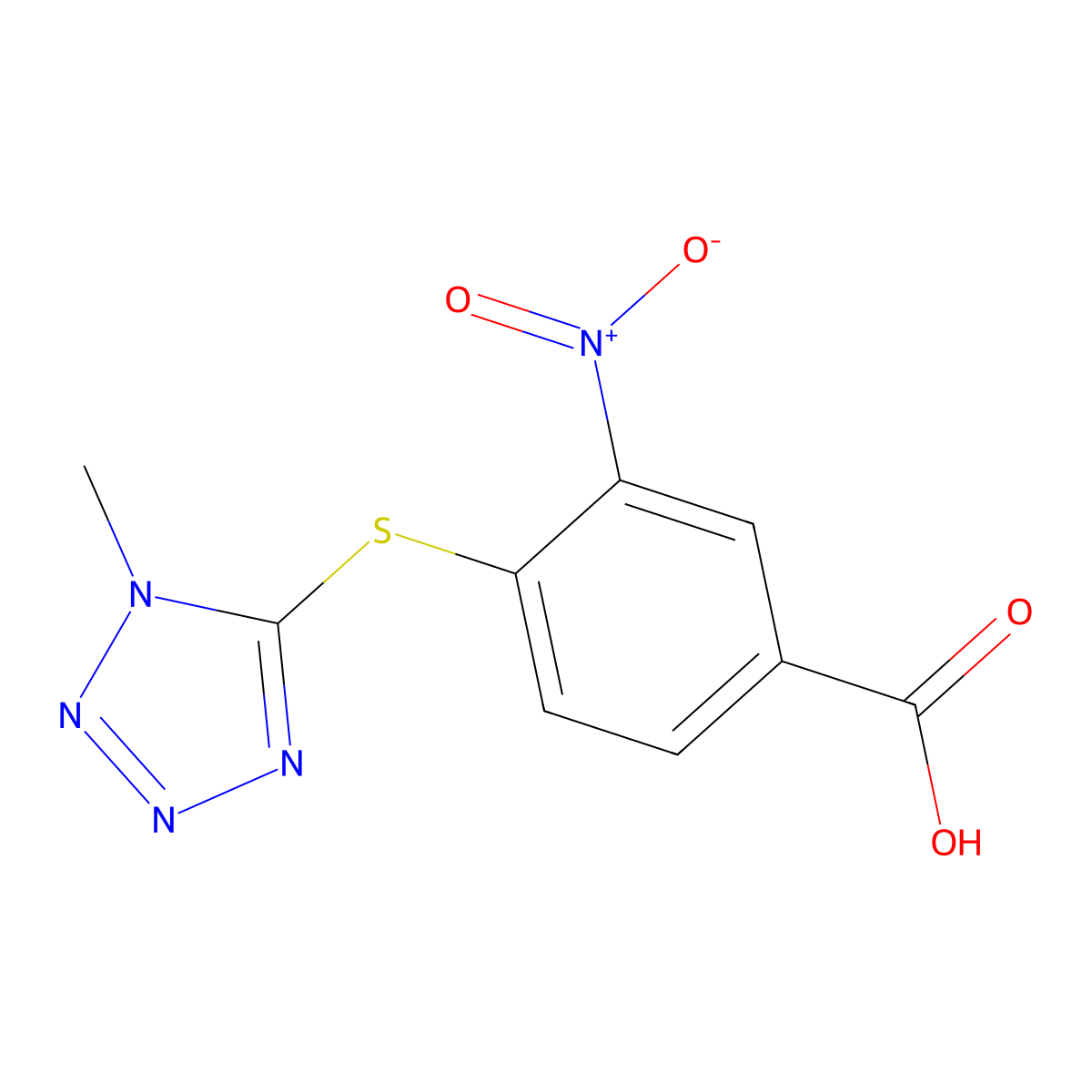 4-((1-Methyl-1H-tetrazol-5-yl)thio)-3-nitrobenzoic acid molecular structure, CAS 565194-76-5
