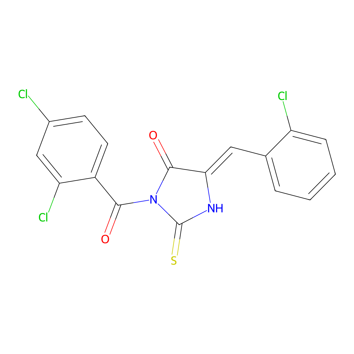 5-[(2-Chlorophenyl)methylidene]-3-(2,4-dichlorobenzoyl)-2-sulfanylideneimidazolidin-4-one molecular structure, CAS 565196-32-9