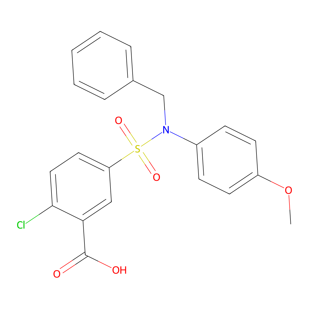 5-[Benzyl-(4-methoxy-phenyl)-sulfamoyl]-2-chloro-benzoic acid molecular structure, CAS 565198-70-1