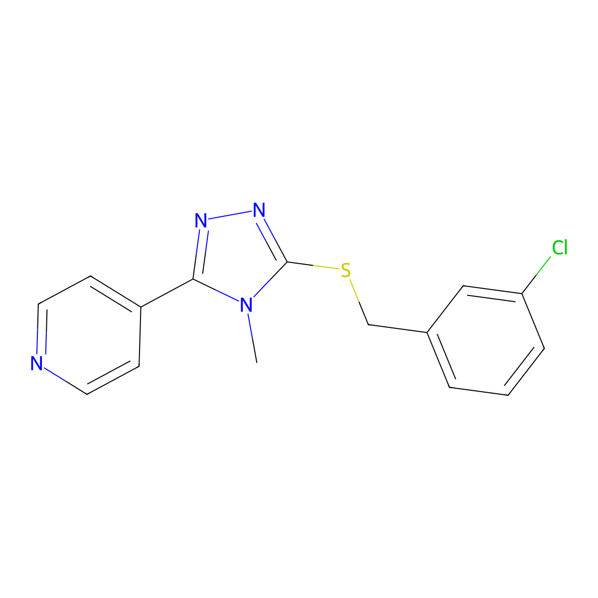 3-[(3-Chlorophenyl)methylthio]-4-methyl-5-(4-pyridyl)-1,2,4-triazole molecular structure, CAS 565198-98-3