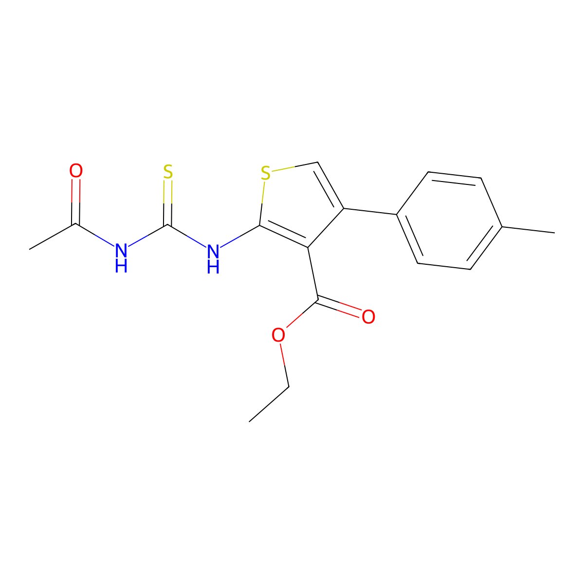 Ethyl 2-(acetylthiocarbamoylamino)-4-(4-methylphenyl)thiophene-3-carboxylate molecular structure, CAS 5652-02-8