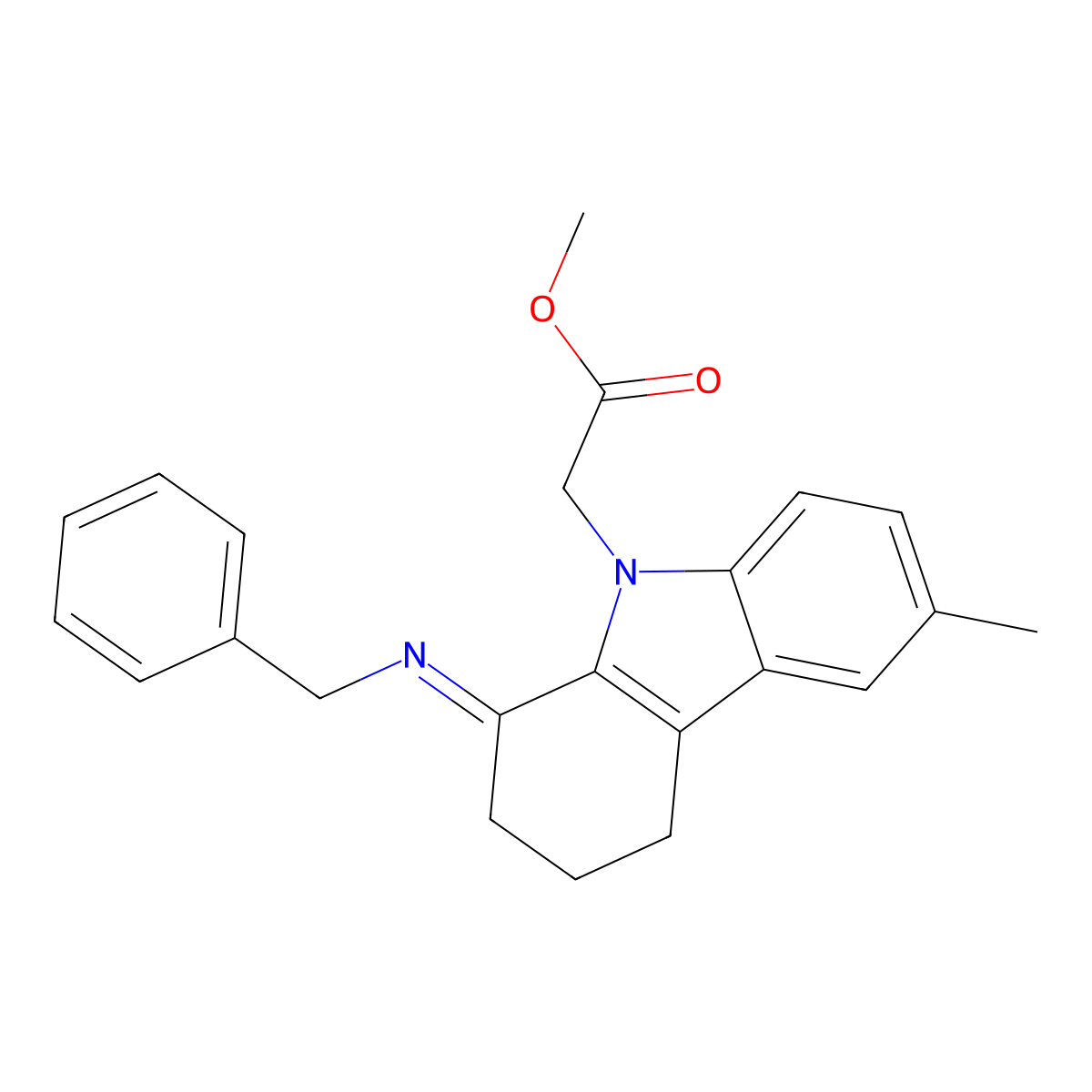 methyl 2-(1-benzylimino-6-methyl-3,4-dihydro-2H-carbazol-9-yl)acetate molecular structure, CAS 5652-57-3