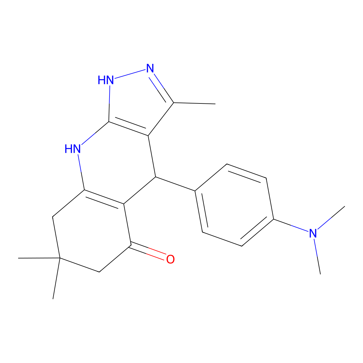 4-(4-(dimethylamino)phenyl)-3,7,7-trimethyl-6,7,8,9-tetrahydro-1H-pyrazolo[3,4-b]quinolin-5(4H)-one molecular structure, CAS 565201-72-1