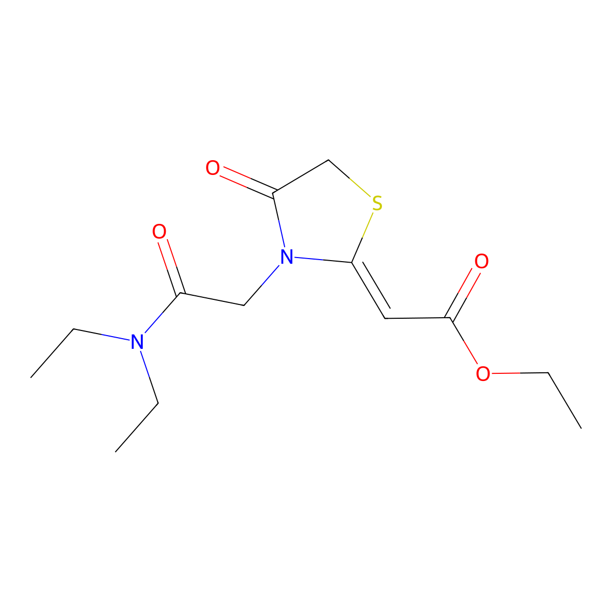 Ethyl 2-{3-[(diethylcarbamoyl)methyl]-4-oxo-1,3-thiazolidin-2-ylidene}acetate molecular structure, CAS 565206-83-9