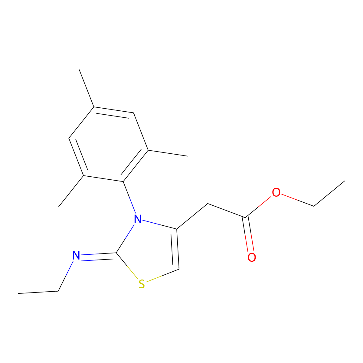 Ethyl 2-[2-(ethylimino)-3-(2,4,6-trimethylphenyl)-2,3-dihydro-1,3-thiazol-4-yl]acetate molecular structure, CAS 565206-89-5