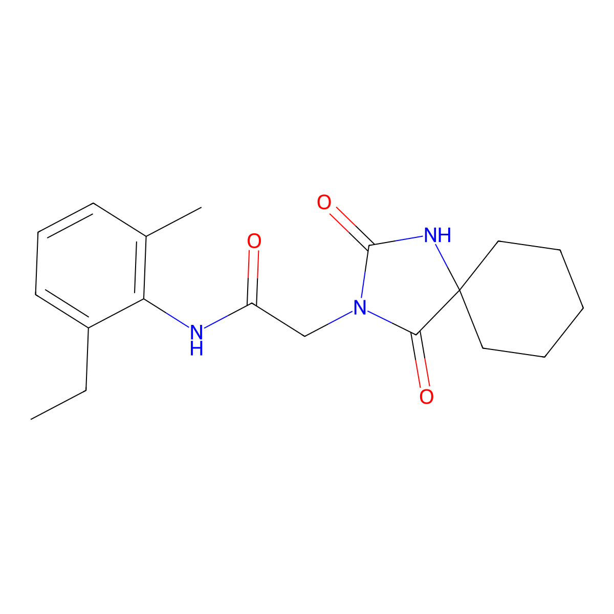 2-(2,4-dioxo-1,3-diazaspiro[4.5]decan-3-yl)-N-(2-ethyl-6-methylphenyl)acetamide molecular structure, CAS 565207-47-8