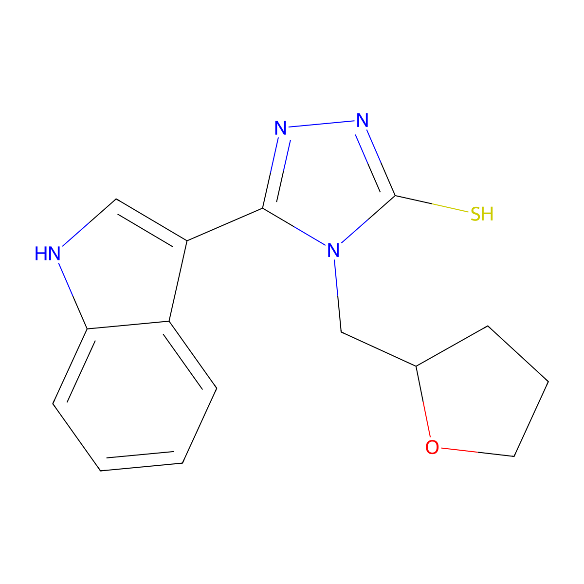 5-(1H-indol-3-yl)-4-(oxolan-2-ylmethyl)-4H-1,2,4-triazole-3-thiol molecular structure, CAS 565209-29-2
