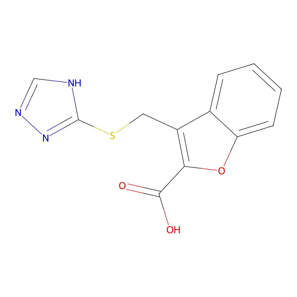 3-[(4H-1,2,4-triazol-3-ylsulfanyl)methyl]-1-benzofuran-2-carboxylic acid molecular structure, CAS 565210-75-5