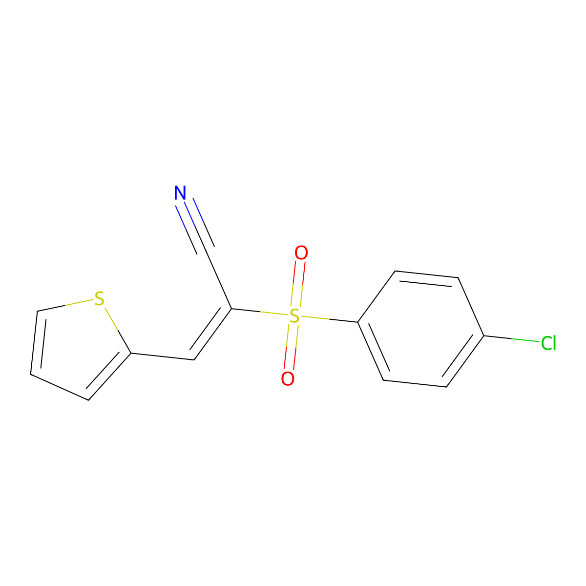 2-((4-Chlorophenyl)sulfonyl)-3-(2-thienyl)prop-2-enenitrile molecular structure, CAS 565216-92-4